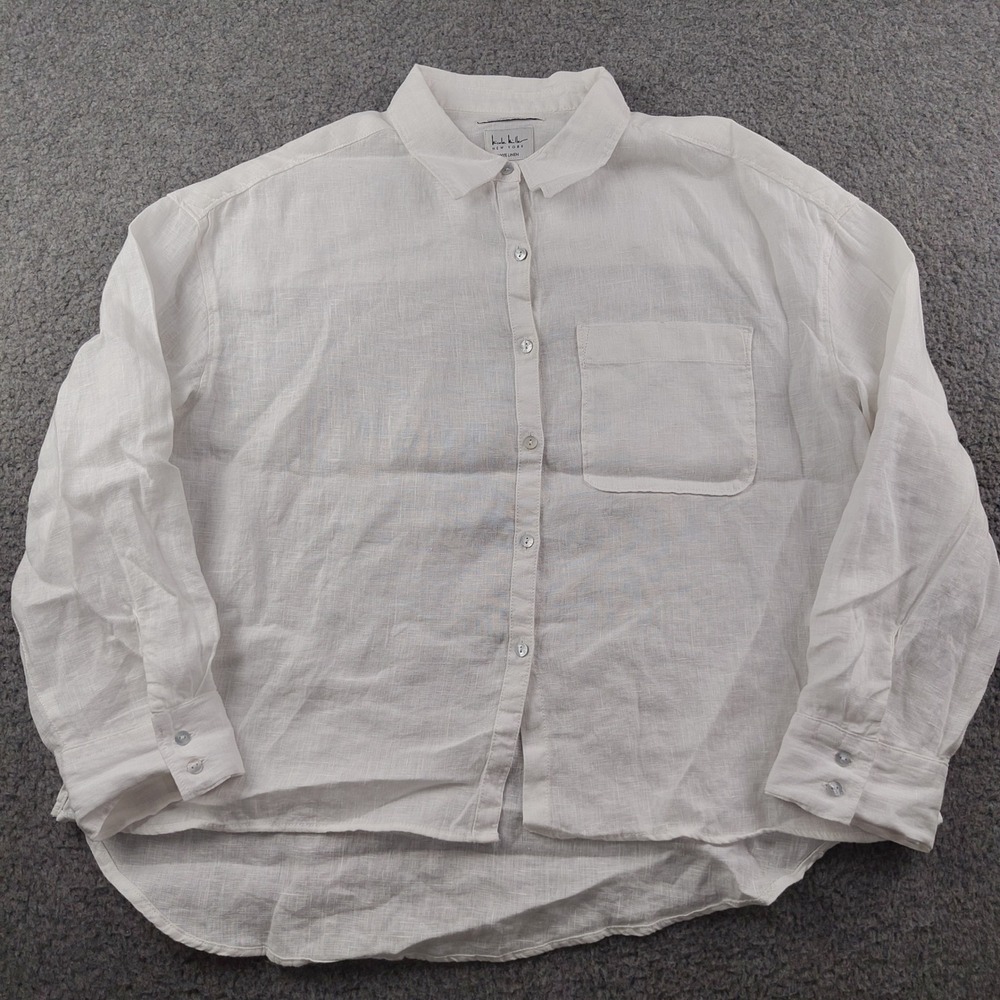 Nicole Miller Linen Button Up Shirt Sz Medium White European Flax Pocket